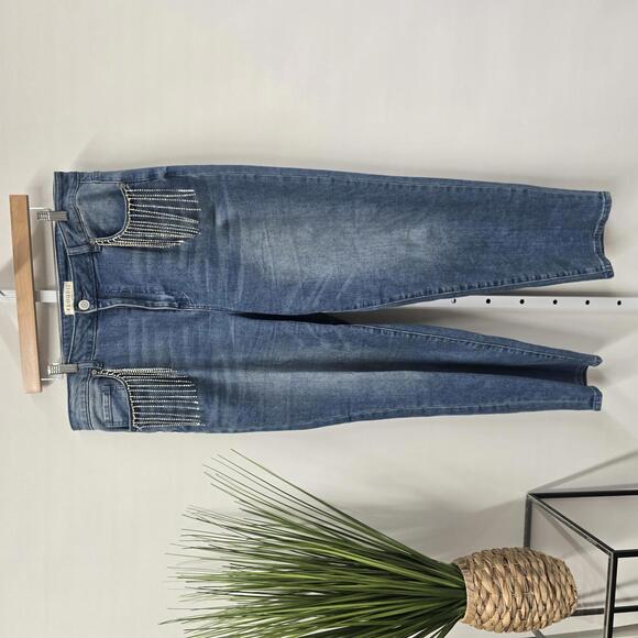 Eloquii Denim - ELOQUII Stylish Denim Jeans with Rhinestone Fringe Pockets 16